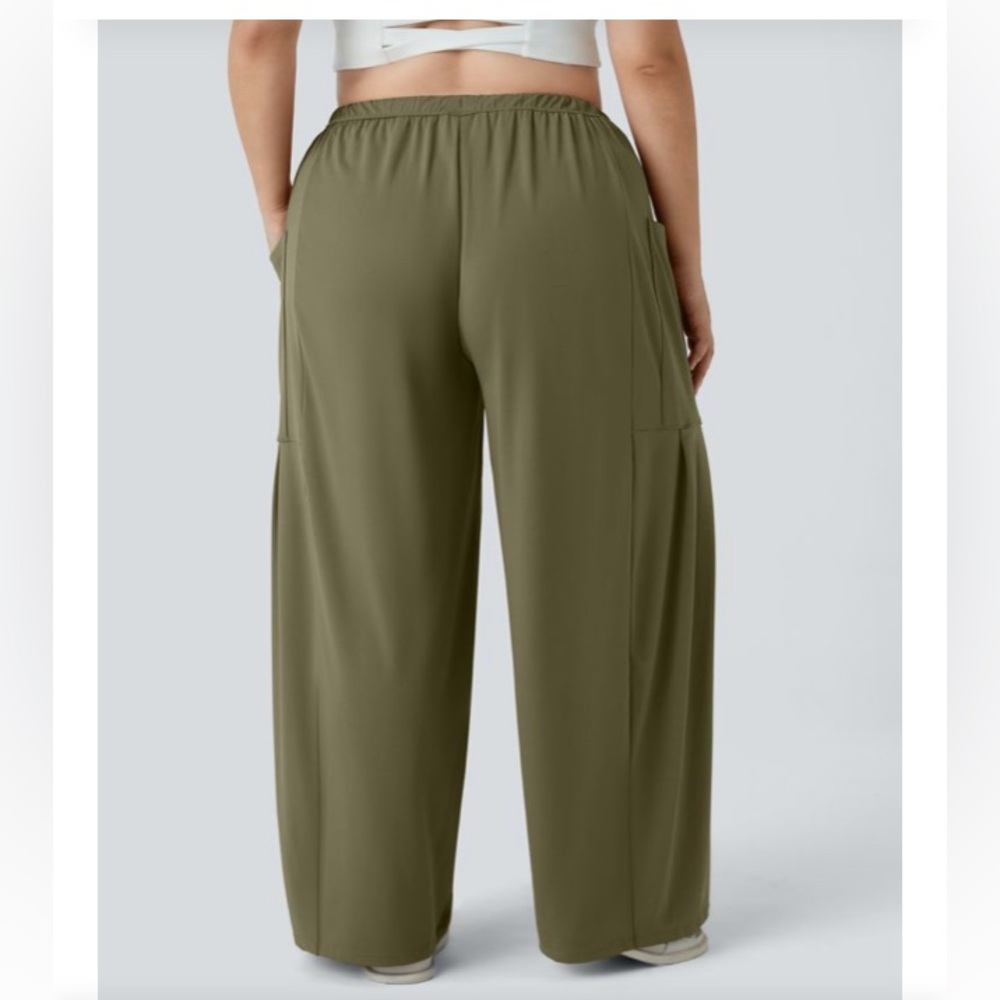 HALARA Olive mid-rise relaxed fit Wide-Leg pocket Pants - Picture 4 of 6